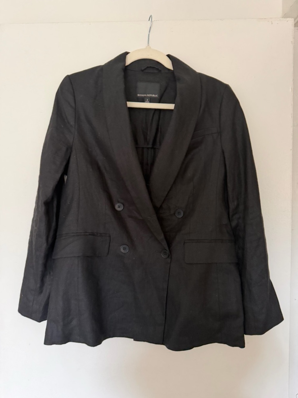 Banana Republic Black Linen Double-Breasted Shawl Collar Blazer